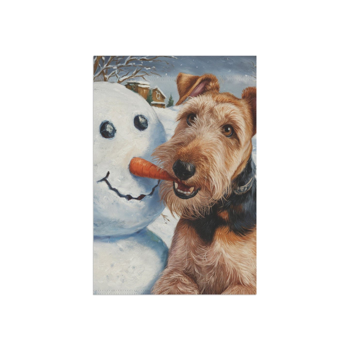 Printify Home Decor Funny Airedale Terrier Yard Flag, Winter Dog Yard Decor, Snowman Carrot Dog Sign, Outdoor Snow Decoration, Housewarming New Home Gift