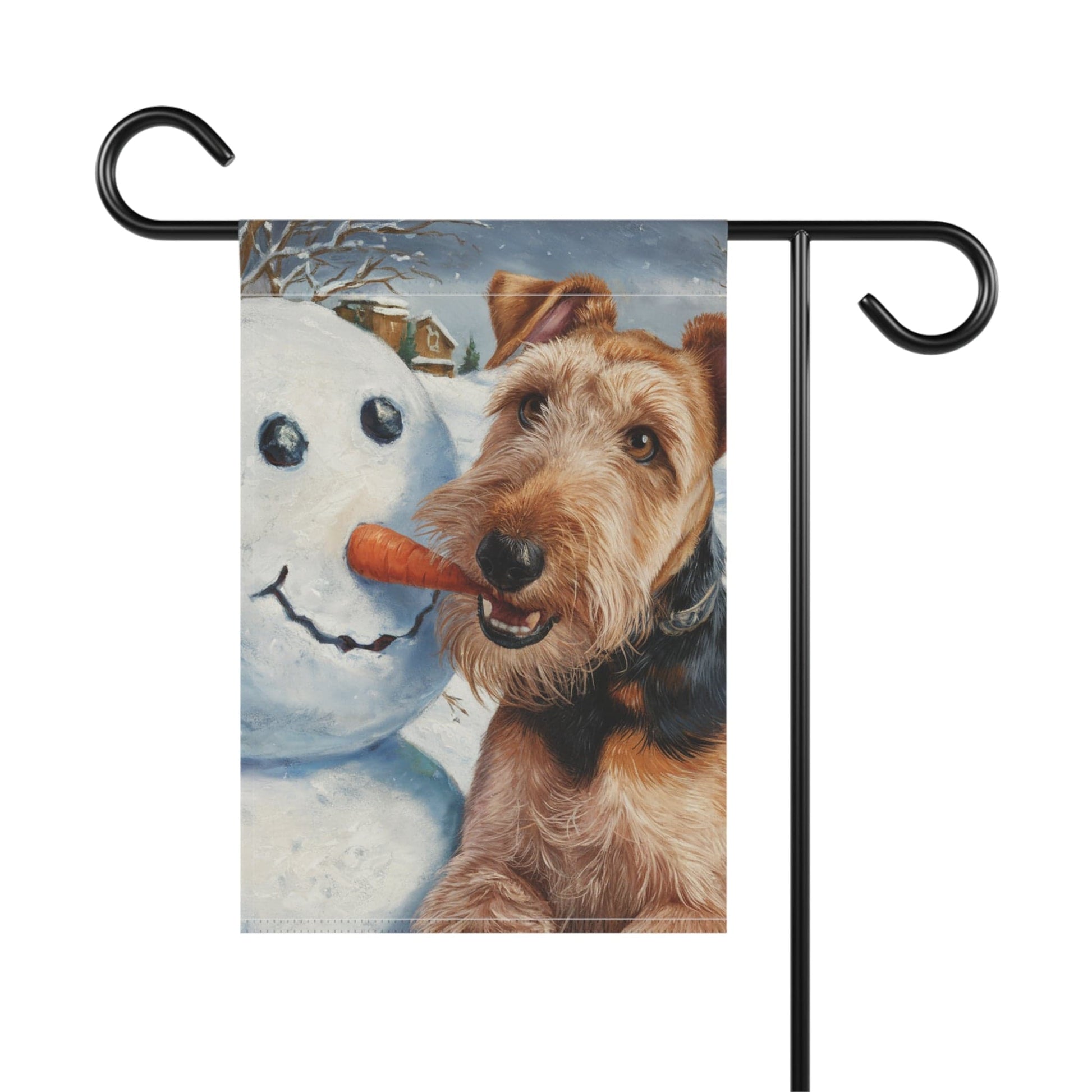 Printify Home Decor Funny Airedale Terrier Yard Flag, Winter Dog Yard Decor, Snowman Carrot Dog Sign, Outdoor Snow Decoration, Housewarming New Home Gift