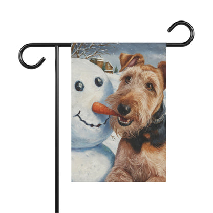 Printify Home Decor 12'' × 18'' Funny Airedale Terrier Yard Flag, Winter Dog Yard Decor, Snowman Carrot Dog Sign, Outdoor Snow Decoration, Housewarming New Home Gift