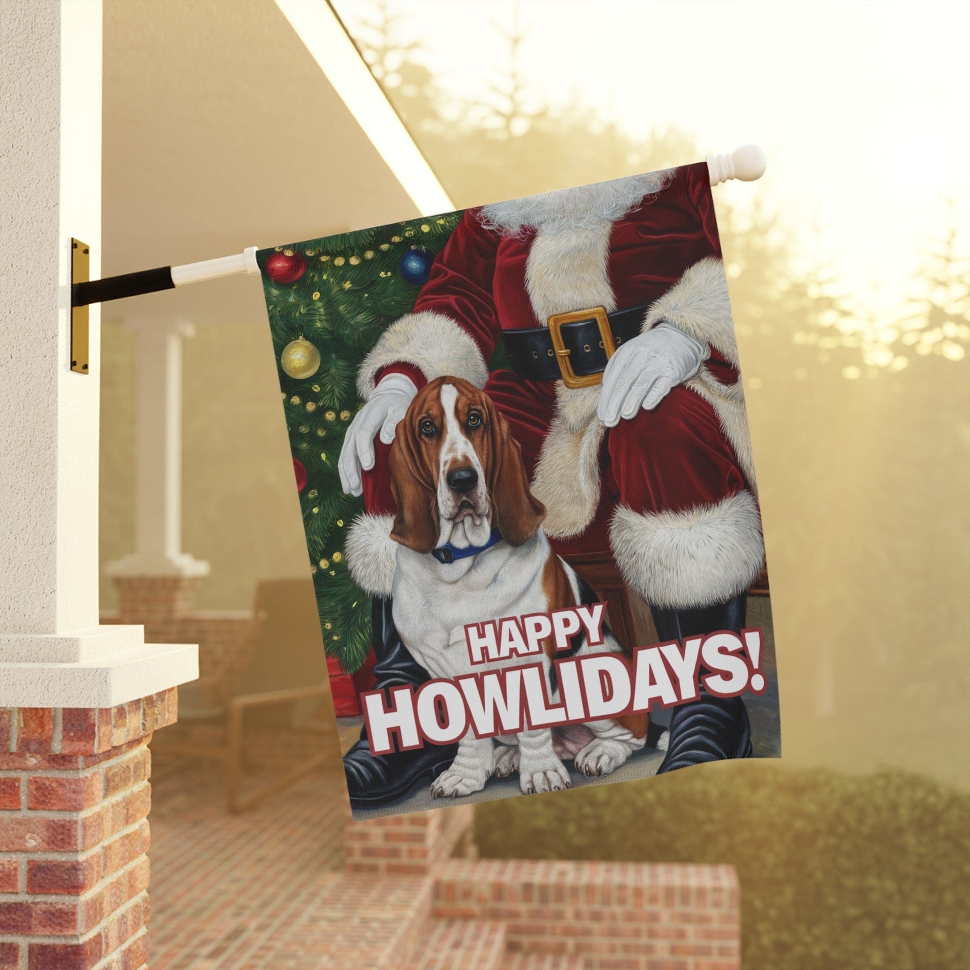 Printify Home Decor Funny Basset Hound Christmas Garden Flag, Holiday Santa Clause Holiday Decor