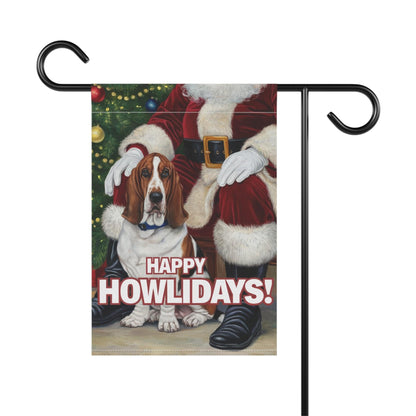 Printify Home Decor Funny Basset Hound Christmas Garden Flag, Holiday Santa Clause Holiday Decor