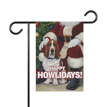 Printify Home Decor 12'' × 18'' Funny Basset Hound Christmas Garden Flag, Holiday Santa Clause Holiday Decor