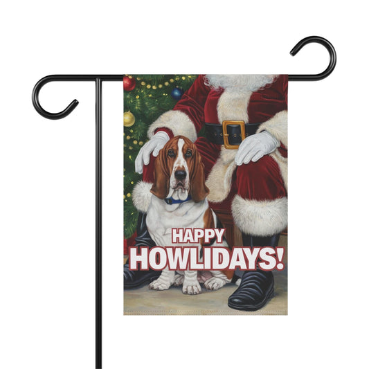 Printify Home Decor 12'' × 18'' Funny Basset Hound Christmas Garden Flag, Holiday Santa Clause Holiday Decor