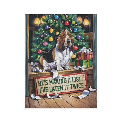 Printify Home Decor Funny Basset Hound Christmas Garden Flag, Holiday Santa Clause List Yard Decor