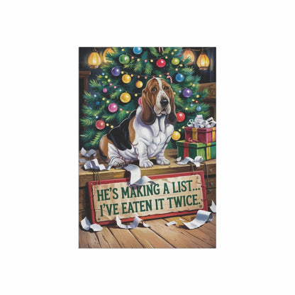Printify Home Decor Funny Basset Hound Christmas Garden Flag, Holiday Santa Clause List Yard Decor