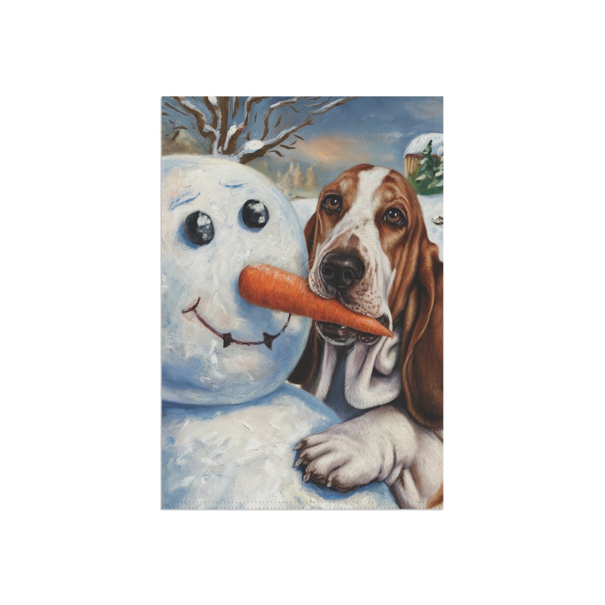 Printify Home Decor Funny Basset Hound Christmas Yard Flag, Winter Dog Yard Decor, Snowman Carrot Dog Sign