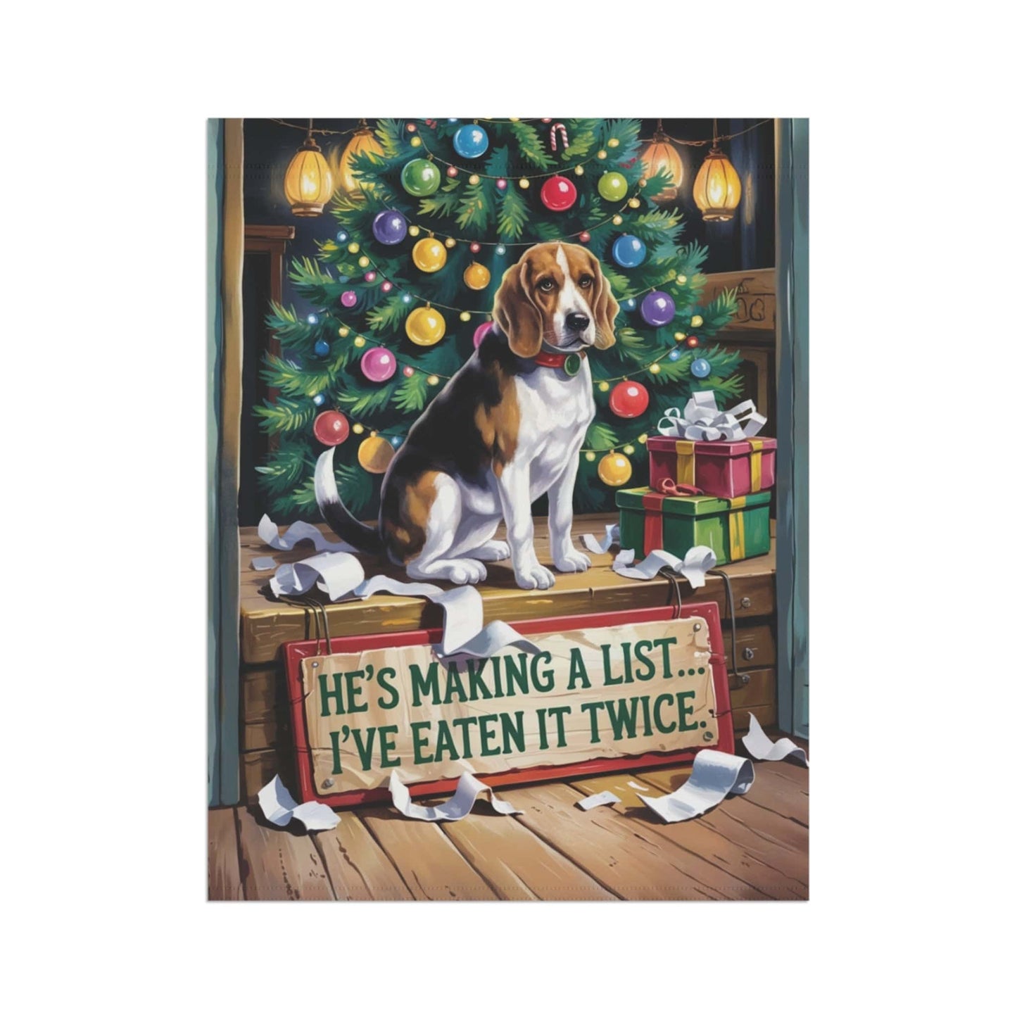 Printify Home Decor Funny Beagle Christmas Garden Flag, Holiday Santa Clause List Yard Decor, Front Yard Outdoor