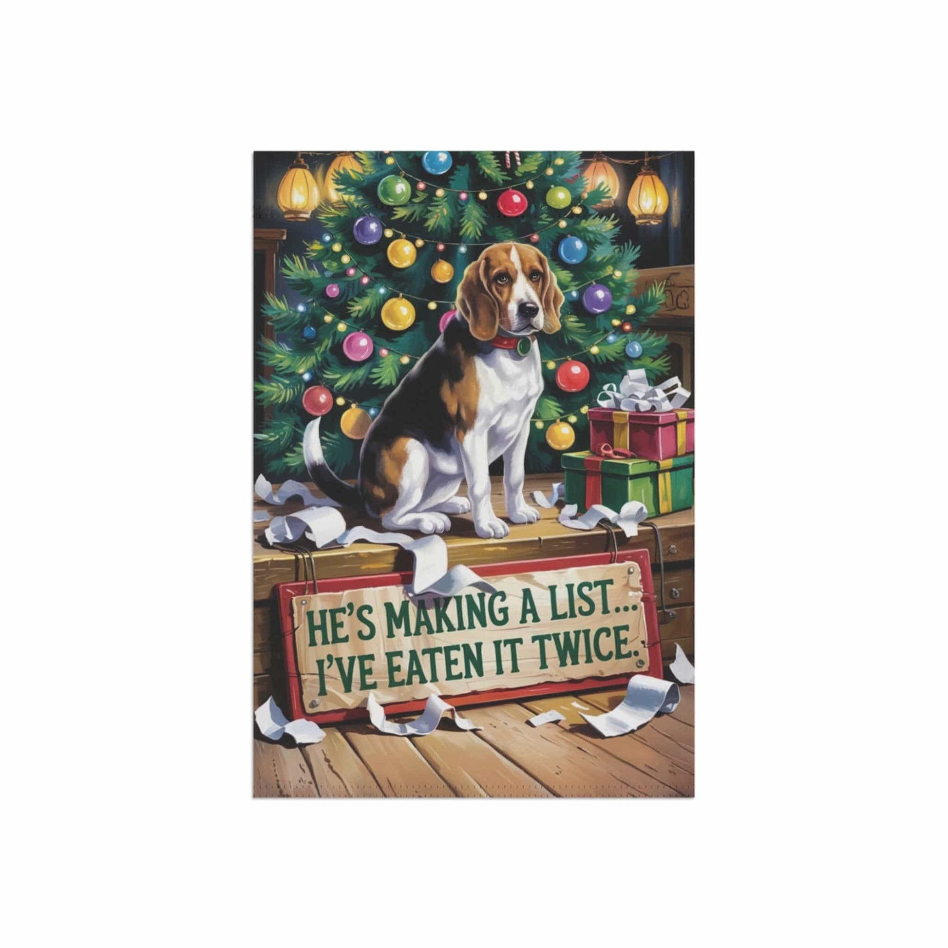 Printify Home Decor Funny Beagle Christmas Garden Flag, Holiday Santa Clause List Yard Decor, Front Yard Outdoor
