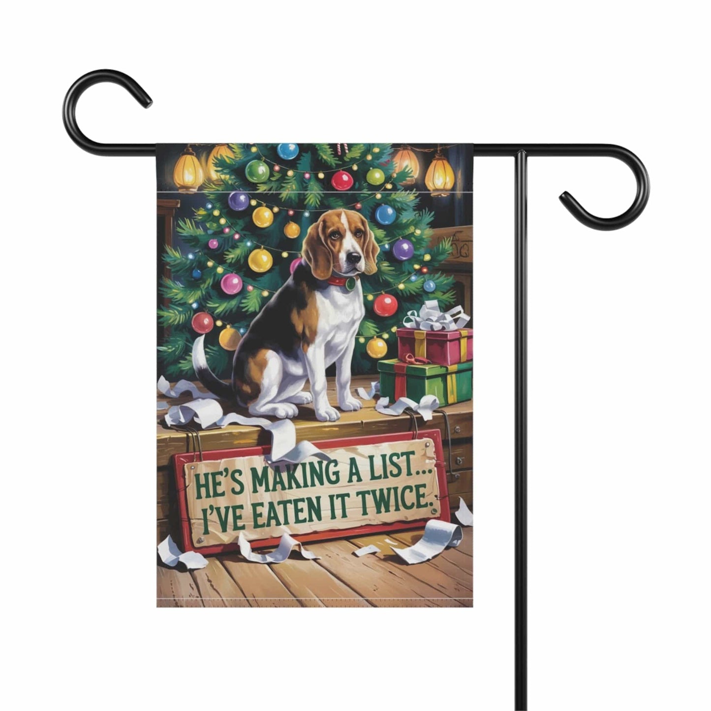 Printify Home Decor Funny Beagle Christmas Garden Flag, Holiday Santa Clause List Yard Decor, Front Yard Outdoor