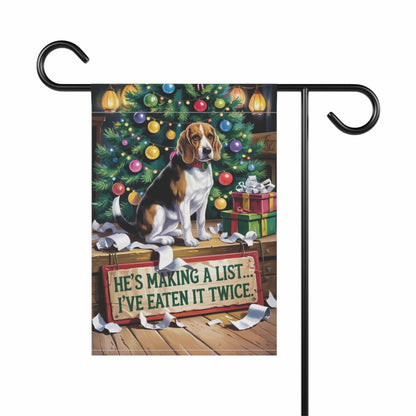 Printify Home Decor Funny Beagle Christmas Garden Flag, Holiday Santa Clause List Yard Decor, Front Yard Outdoor