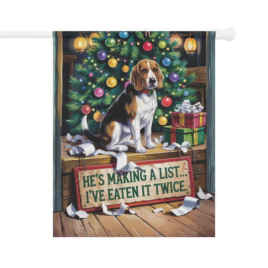 Printify Home Decor 24.5'' × 32'' Funny Beagle Christmas Garden Flag, Holiday Santa Clause List Yard Decor, Front Yard Outdoor