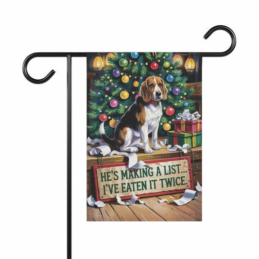Printify Home Decor 12'' × 18'' Funny Beagle Christmas Garden Flag, Holiday Santa Clause List Yard Decor, Front Yard Outdoor