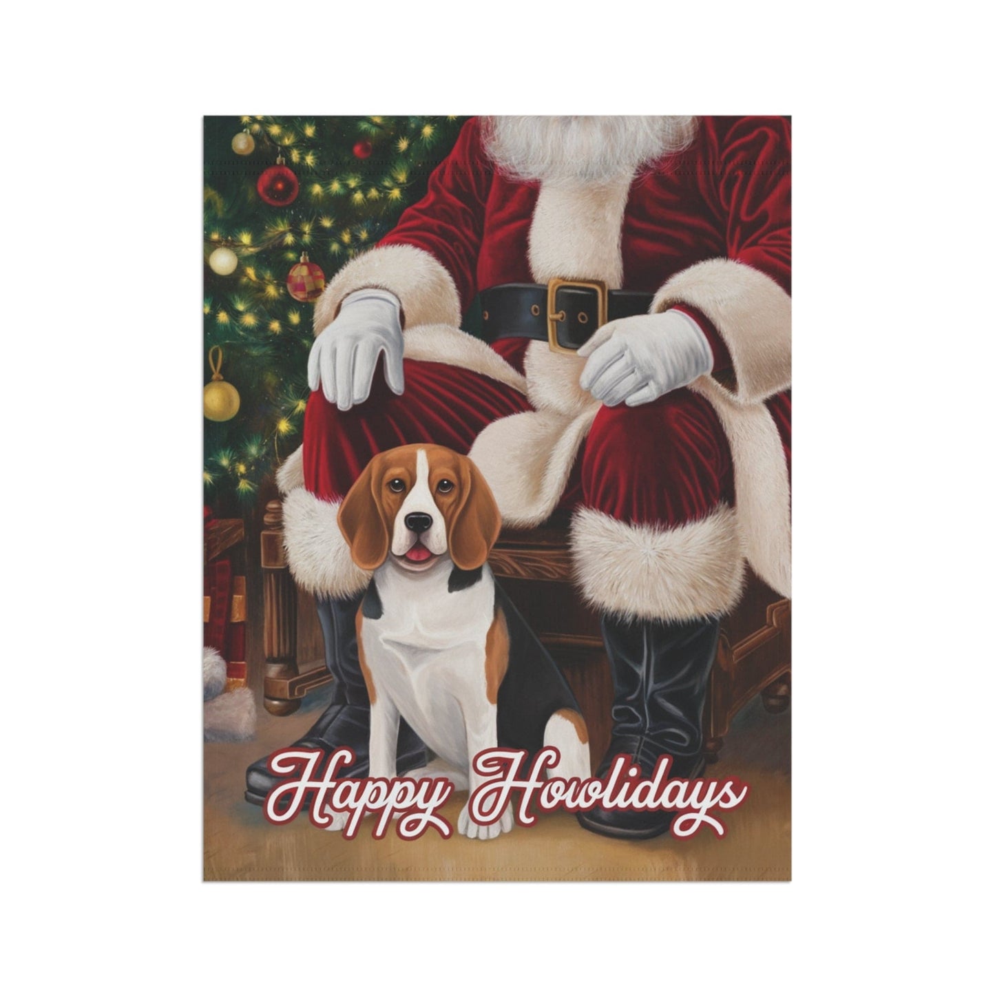 Printify Home Decor Funny Beagle Dog Christmas Garden Flag, Holiday Santa Clause Yard Decor