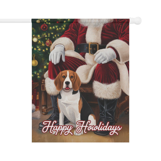 Printify Home Decor 24.5'' × 32'' Funny Beagle Dog Christmas Garden Flag, Holiday Santa Clause Yard Decor