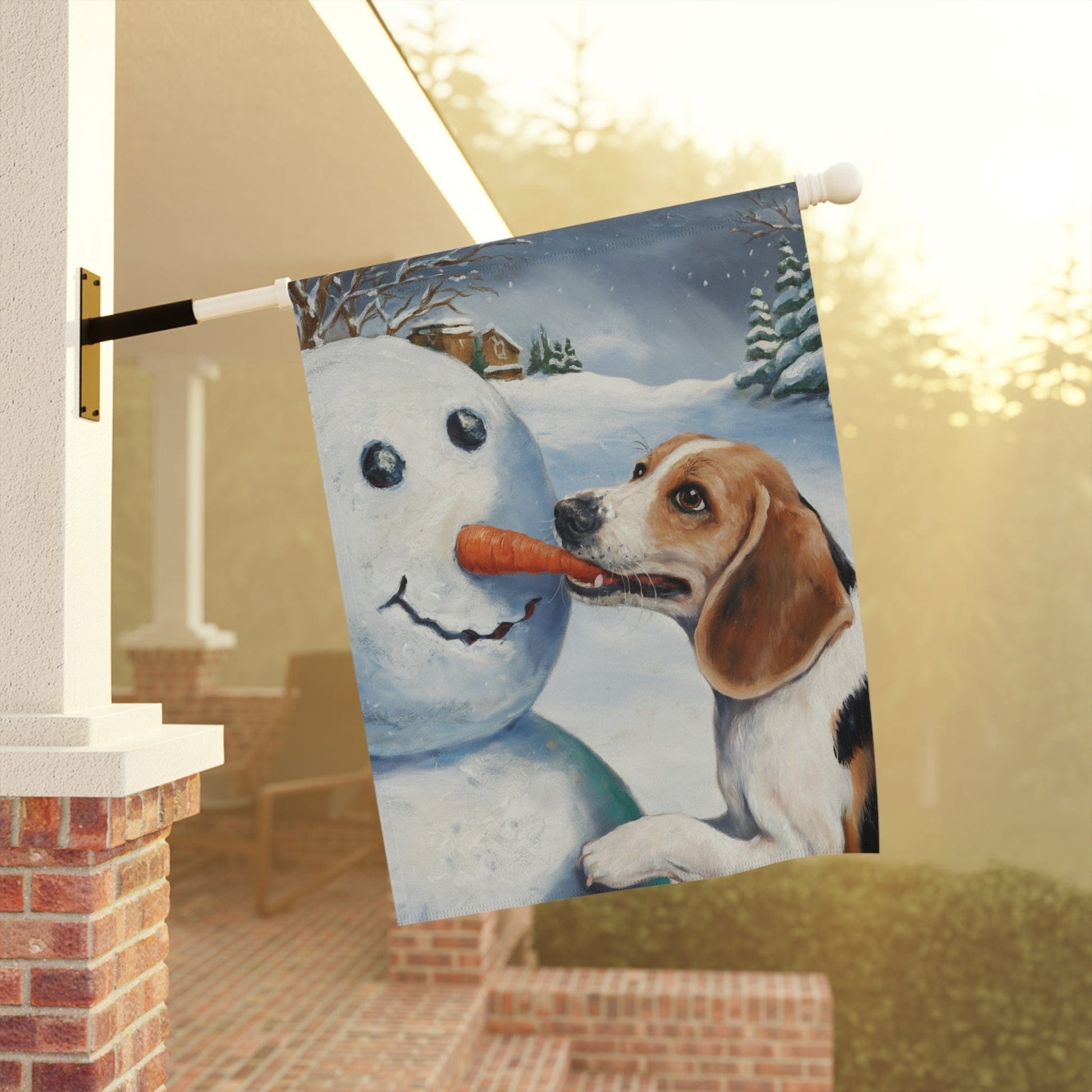 Printify Home Decor Funny Beagle Dog Yard Flag, Winter Dog Yard Decor, Snowman Carrot Dog Sign Outdoor Snow