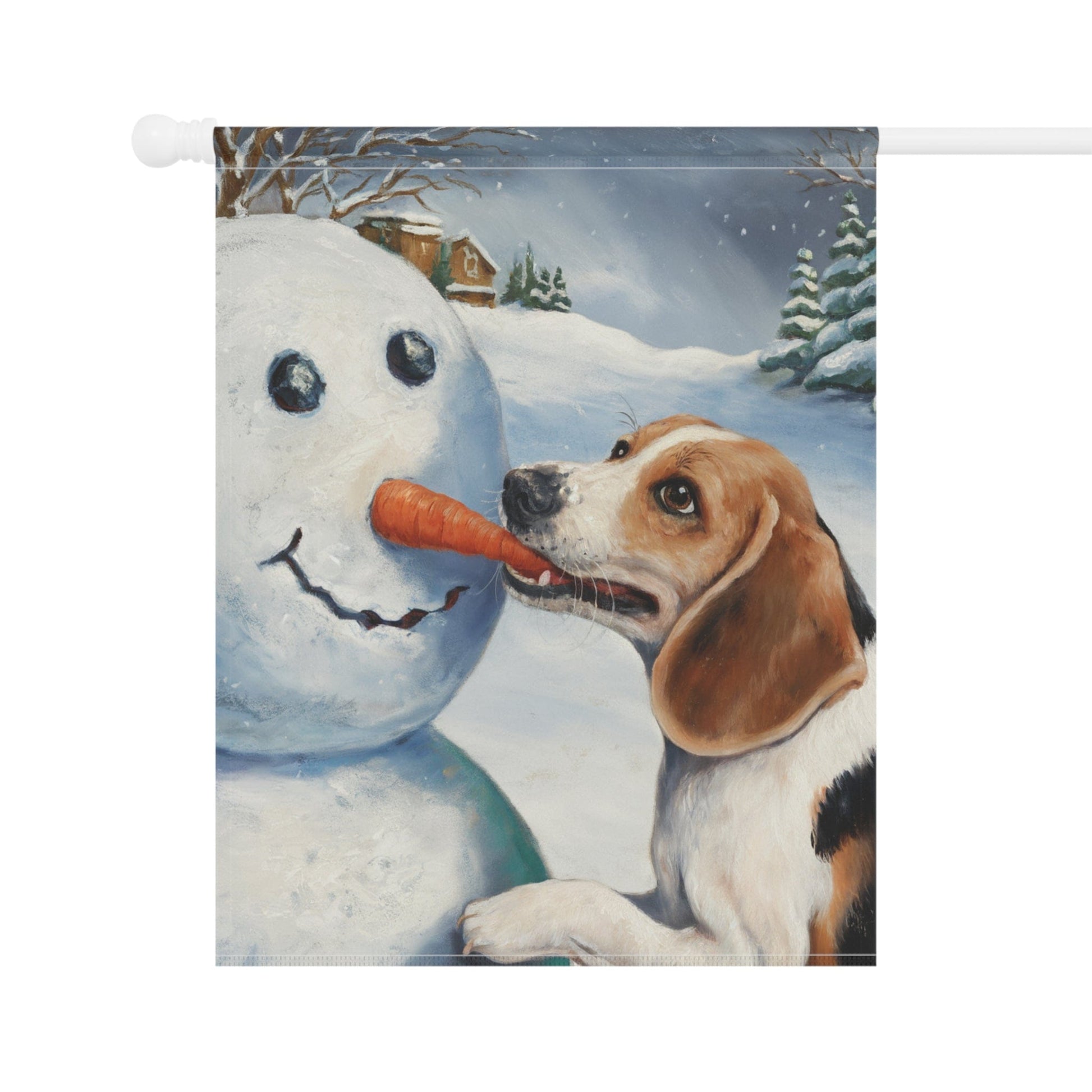 Printify Home Decor Funny Beagle Dog Yard Flag, Winter Dog Yard Decor, Snowman Carrot Dog Sign Outdoor Snow