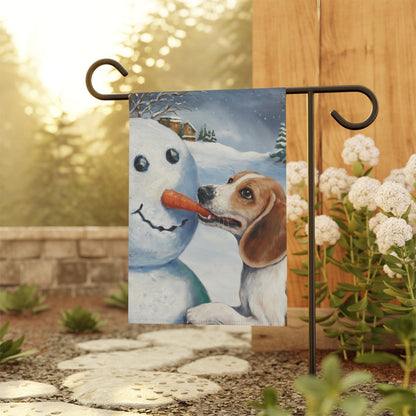 Printify Home Decor Funny Beagle Dog Yard Flag, Winter Dog Yard Decor, Snowman Carrot Dog Sign Outdoor Snow