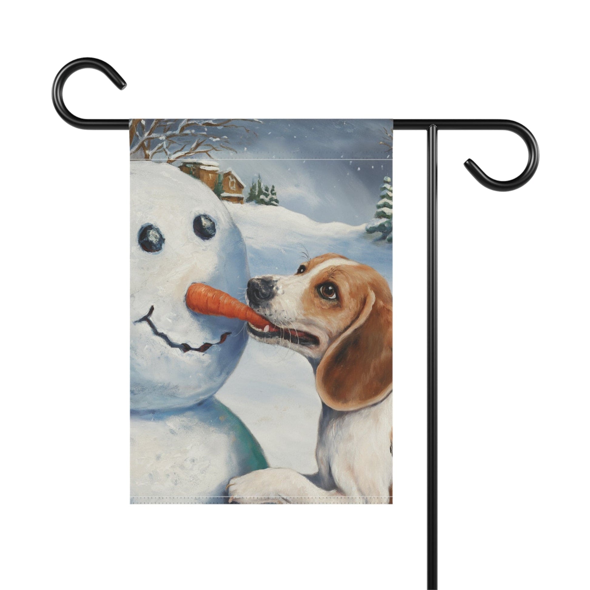 Printify Home Decor Funny Beagle Dog Yard Flag, Winter Dog Yard Decor, Snowman Carrot Dog Sign Outdoor Snow