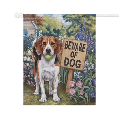 Printify Home Decor Funny Beagle Garden Flag, Beware of Dog Yard Decor, Front Yard Dog Sign