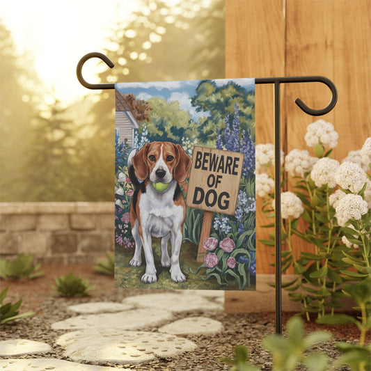 Printify Home Decor Funny Beagle Garden Flag, Beware of Dog Yard Decor, Front Yard Dog Sign
