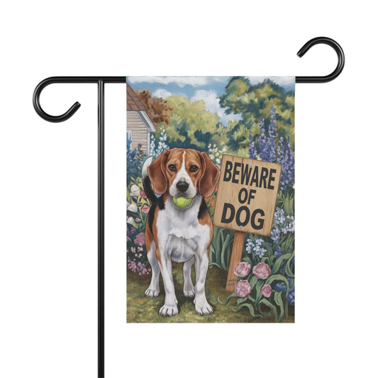Printify Home Decor 12'' × 18'' Funny Beagle Garden Flag, Beware of Dog Yard Decor, Front Yard Dog Sign