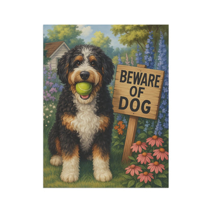 Printify Garden Flag Funny Bernedoodle Doodle Garden Flag, Beware Dog Front Yard Decor Sign Outdoor