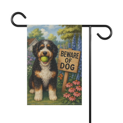 Printify Garden Flag Funny Bernedoodle Doodle Garden Flag, Beware Dog Front Yard Decor Sign Outdoor