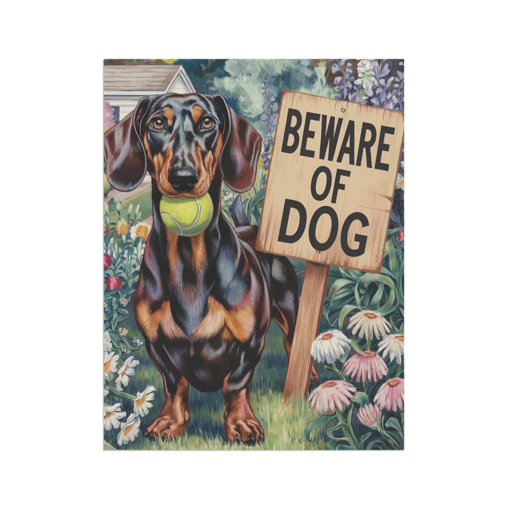 Printify Garden Flag Funny Dachshund Garden Flag, Beware of Dog Yard Decor, Front Yard Dog Sign