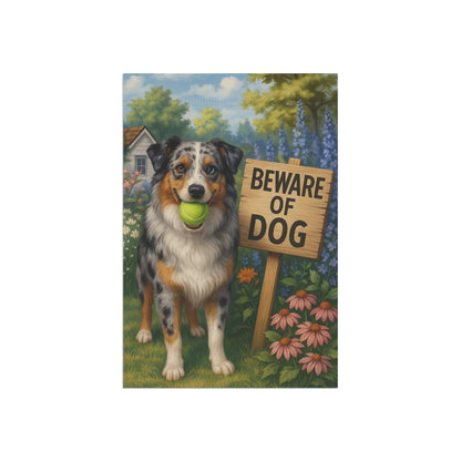 Printify Home Decor Funny Merle Australian Shepherd Garden Flag, Beware of Dog Yard Decor Front Yard Sign Outdoor Spring Decor