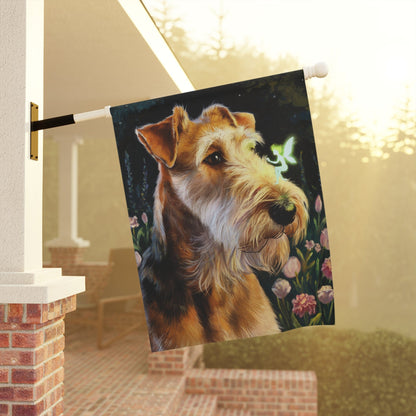 Printify Home Decor Garden Banner, Airedale Terrier Flag, Housewarming Yard Sign, Moving Gift, Dog Mom Dad, Gardener Gift, Fairy Floral Decor