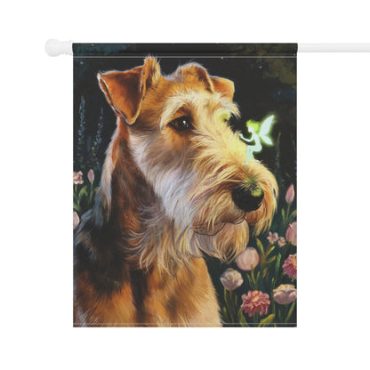 Printify Home Decor Garden Banner, Airedale Terrier Flag, Housewarming Yard Sign, Moving Gift, Dog Mom Dad, Gardener Gift, Fairy Floral Decor