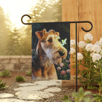 Printify Home Decor Garden Banner, Airedale Terrier Flag, Housewarming Yard Sign, Moving Gift, Dog Mom Dad, Gardener Gift, Fairy Floral Decor