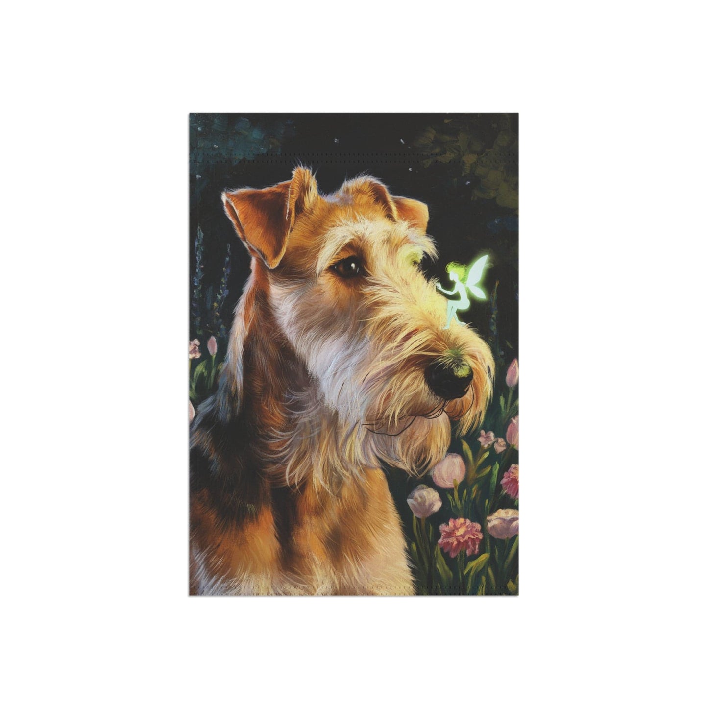 Printify Home Decor Garden Banner, Airedale Terrier Flag, Housewarming Yard Sign, Moving Gift, Dog Mom Dad, Gardener Gift, Fairy Floral Decor