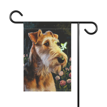 Printify Home Decor Garden Banner, Airedale Terrier Flag, Housewarming Yard Sign, Moving Gift, Dog Mom Dad, Gardener Gift, Fairy Floral Decor