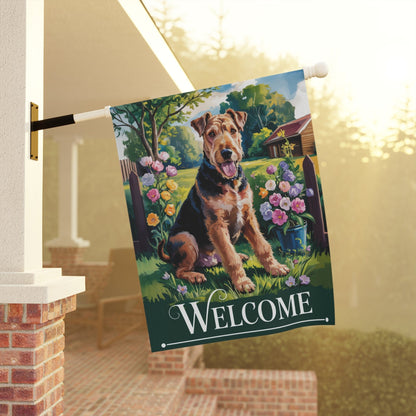 Printify Home Decor Garden Banner, Airedale Terrier Welcome Yard Decor, Housewarming Dog Gift, Dog Mom Dad, New Home Decoration, Flower Garden Gardener, Holiday