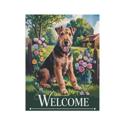 Printify Home Decor Garden Banner, Airedale Terrier Welcome Yard Decor, Housewarming Dog Gift, Dog Mom Dad, New Home Decoration, Flower Garden Gardener, Holiday