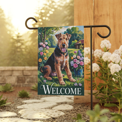 Printify Home Decor Garden Banner, Airedale Terrier Welcome Yard Decor, Housewarming Dog Gift, Dog Mom Dad, New Home Decoration, Flower Garden Gardener, Holiday