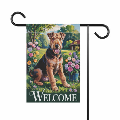 Printify Home Decor Garden Banner, Airedale Terrier Welcome Yard Decor, Housewarming Dog Gift, Dog Mom Dad, New Home Decoration, Flower Garden Gardener, Holiday