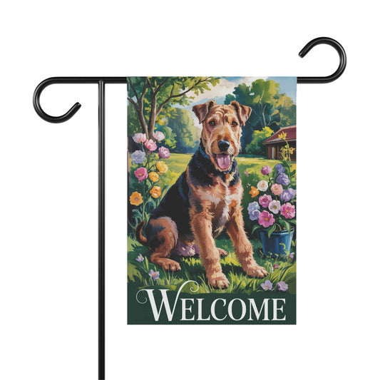 Printify Home Decor 12'' × 18'' Garden Banner, Airedale Terrier Welcome Yard Decor, Housewarming Dog Gift, Dog Mom Dad, New Home Decoration, Flower Garden Gardener, Holiday