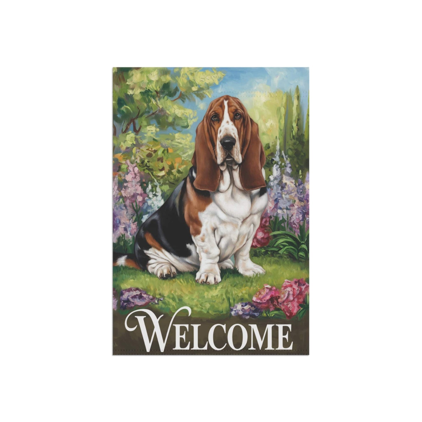 Printify Home Decor Garden Banner, Basset Hound Welcome Yard Decor, Housewarming Dog Gift