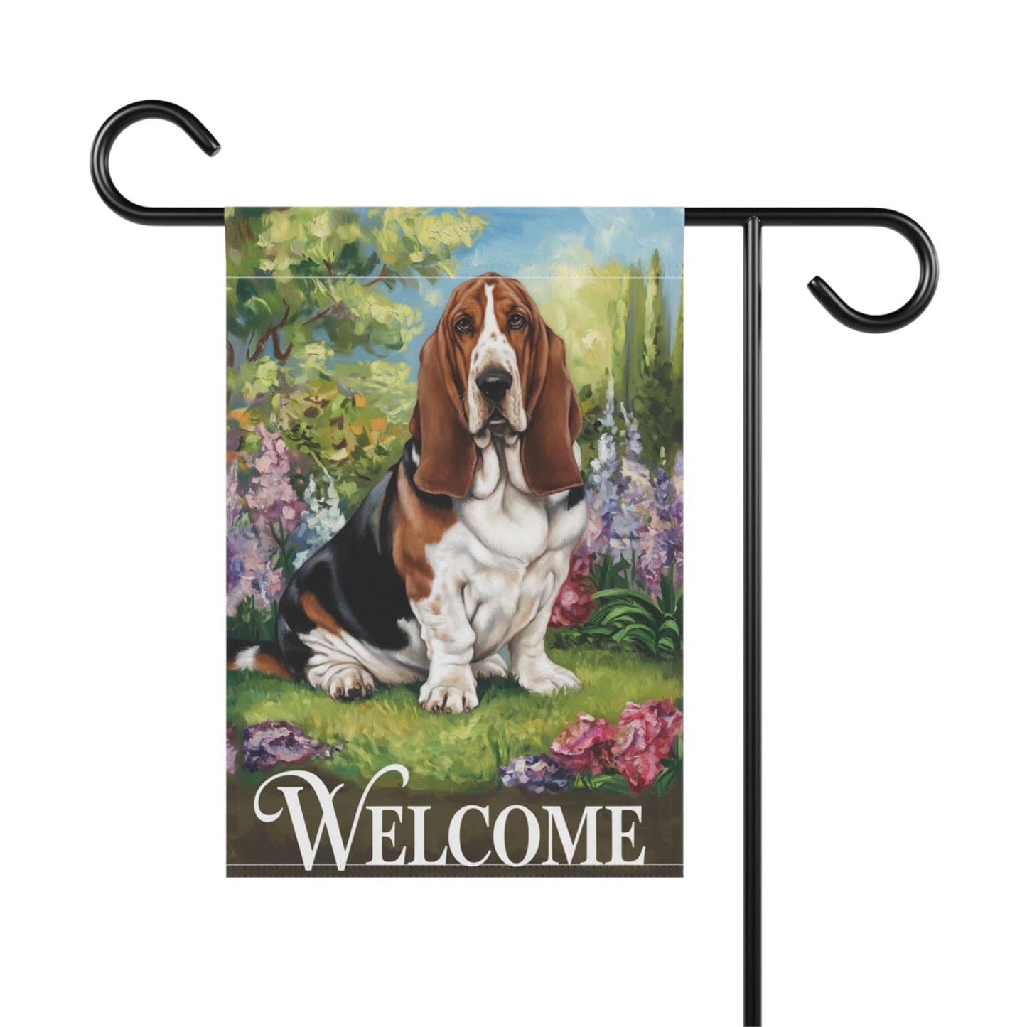 Printify Home Decor Garden Banner, Basset Hound Welcome Yard Decor, Housewarming Dog Gift