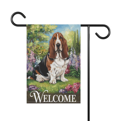 Printify Home Decor Garden Banner, Basset Hound Welcome Yard Decor, Housewarming Dog Gift