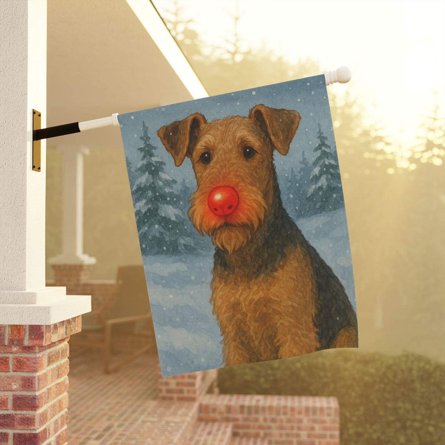 Printify Home Decor Garden Flag, Airedale Terrier Christmas Decor, Reindeer Funny Yard Decorations