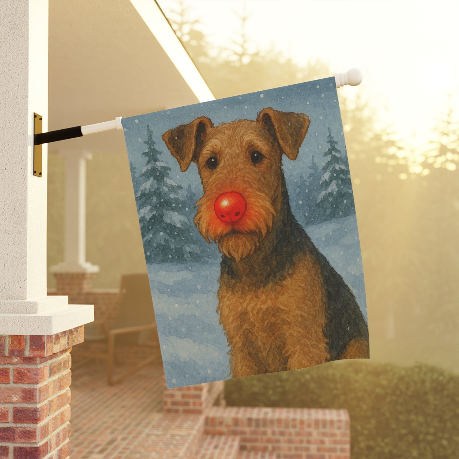 Printify Home Decor Garden Flag, Airedale Terrier Christmas Decor, Reindeer Funny Yard Decorations