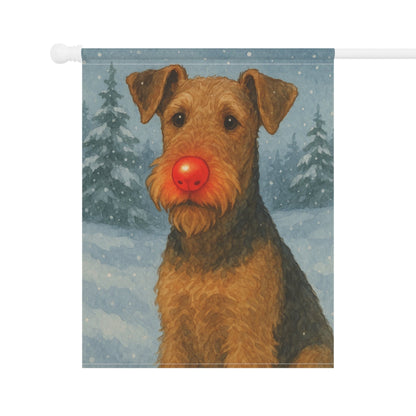 Printify Home Decor Garden Flag, Airedale Terrier Christmas Decor, Reindeer Funny Yard Decorations