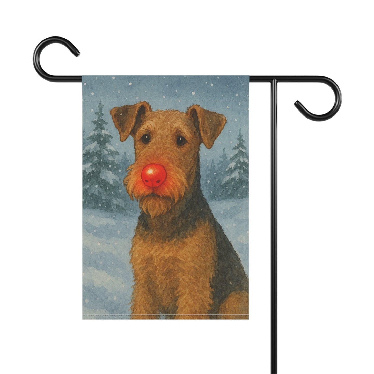 Printify Home Decor Garden Flag, Airedale Terrier Christmas Decor, Reindeer Funny Yard Decorations