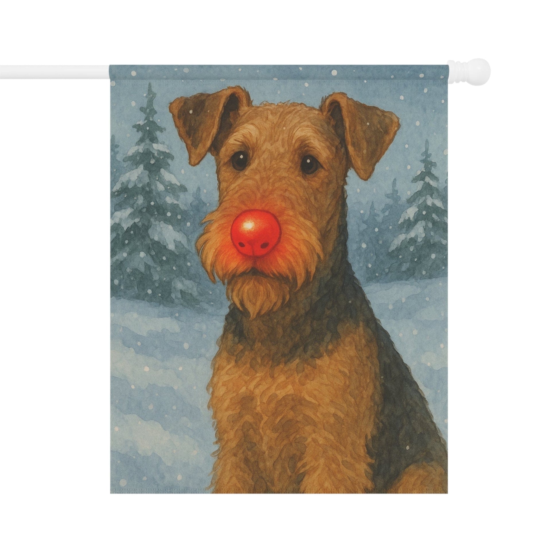 Printify Home Decor 24.5'' × 32'' Garden Flag, Airedale Terrier Christmas Decor, Reindeer Funny Yard Decorations