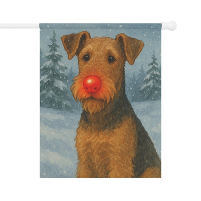 Printify Home Decor 24.5'' × 32'' Garden Flag, Airedale Terrier Christmas Decor, Reindeer Funny Yard Decorations