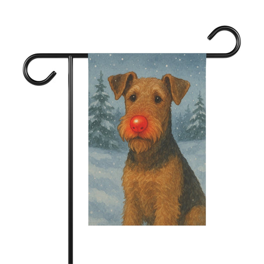 Printify Home Decor 12'' × 18'' Garden Flag, Airedale Terrier Christmas Decor, Reindeer Funny Yard Decorations