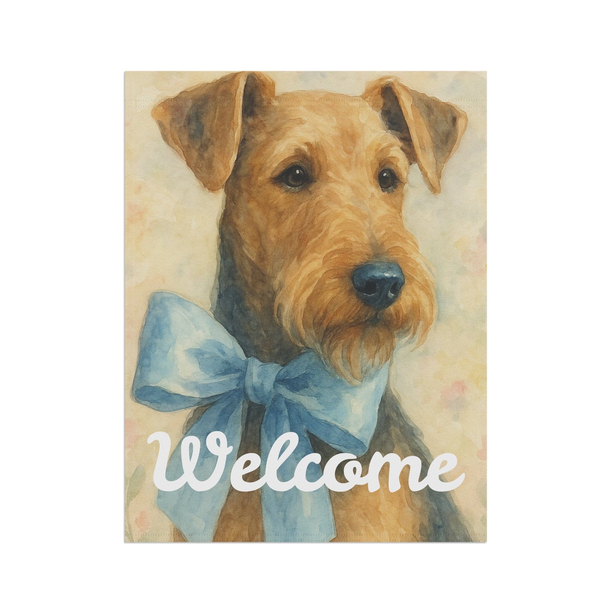 Printify Home Decor Garden Flag, Airedale Terrier Coquette Blue Decor, Pastel Yard Decorations